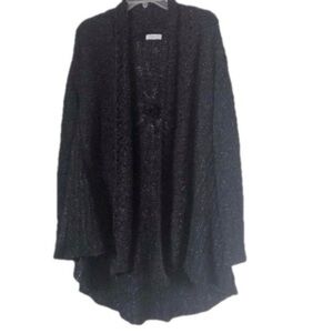 Femme Fatale Italy Open Front Draped Black Textured Open Weave Ribbon Cardigan S